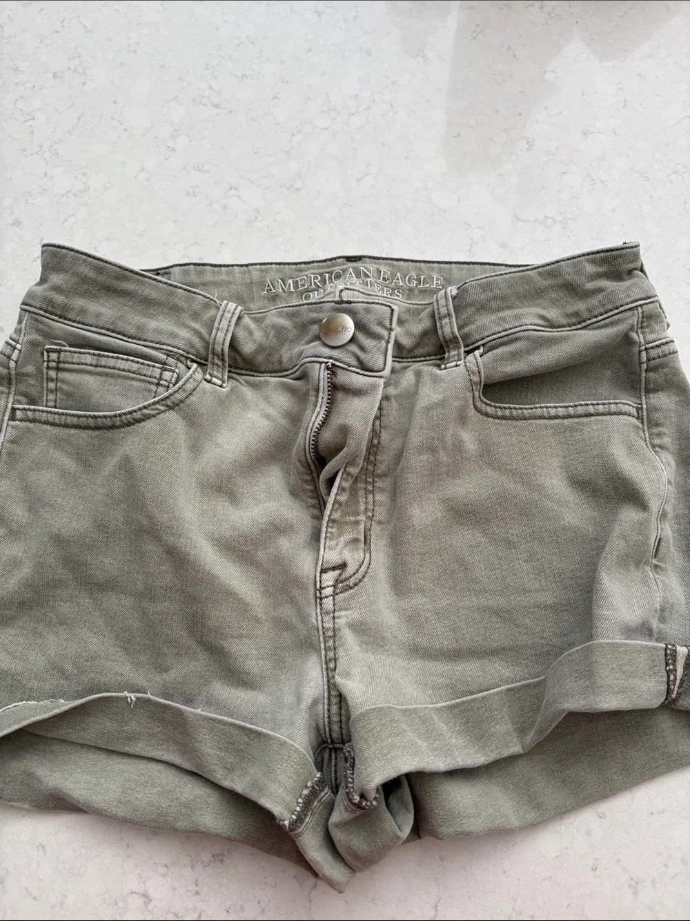 American Eagle Outfitters Olive High-Rise Cuffed Denim Shorts
